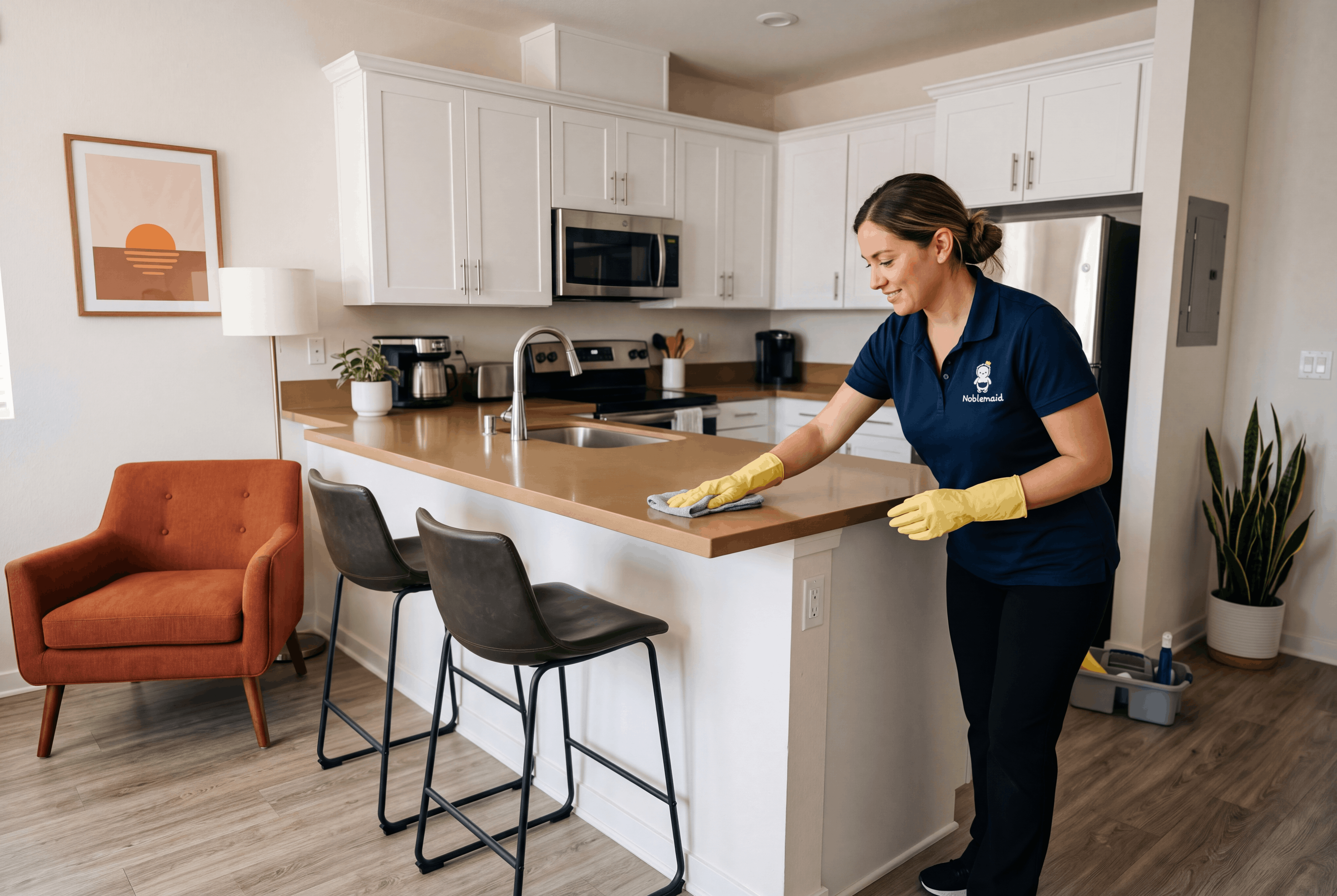 Kitchen cleaned on a flat-rate Noblemaid visit